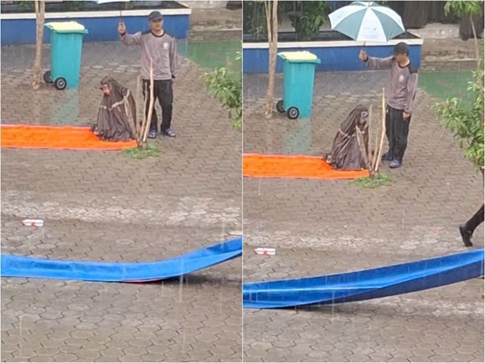Viral Momen Satpam Payungi Guru saat Salat di SMPN 20 Depok
