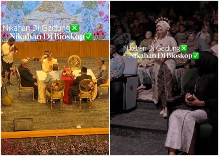 Viral Pengantin Gelar Resepsi di 'Bioskop', Tamu Undangan Duduk di Kursi Penonton hingga Ada Layar Lebar