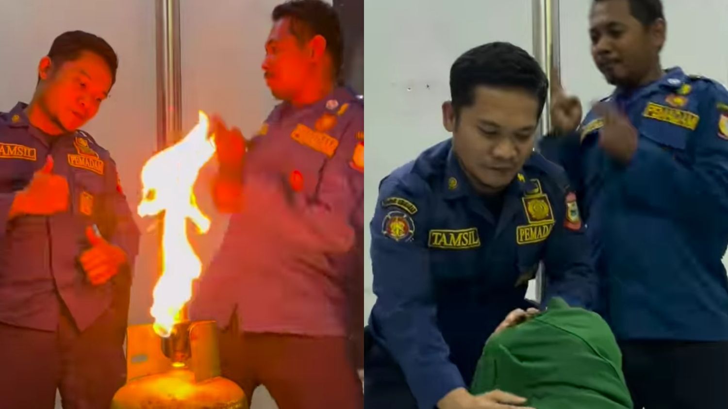 Viral! Dua Petugas Damkar Bagikan Tutorial Padamkan Tabung Gas Terbakar dengan Gaya  Kekinian di TikTok