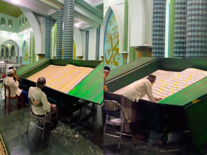 Selama Ramadan, Masjid di Banyuwangi Punya Kebiasaan Unik Tadarus Pakai Al-Quran Raksasa