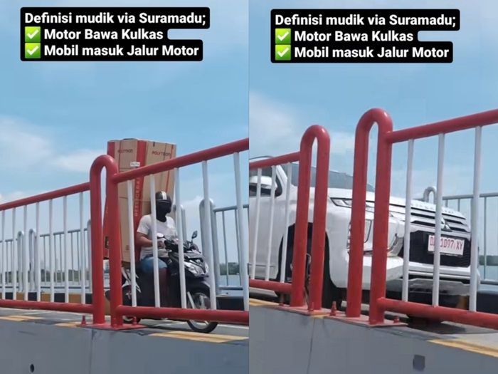 Viral Momen Tak Biasa di Suramadu, Pemotor Santai Bawa Kulkas dan Mobil Masuk Jalur Motor