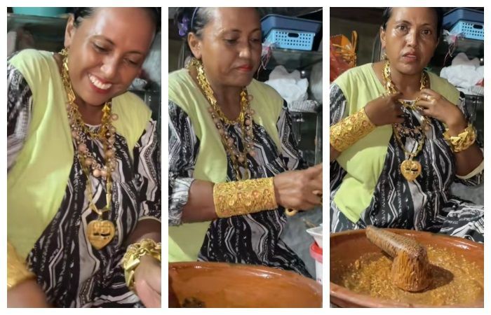 Unik! Penjual Rujak di Madura Ini Tampil Nyentrik dengan Pakai Perhiasan Emas yang Mencolok