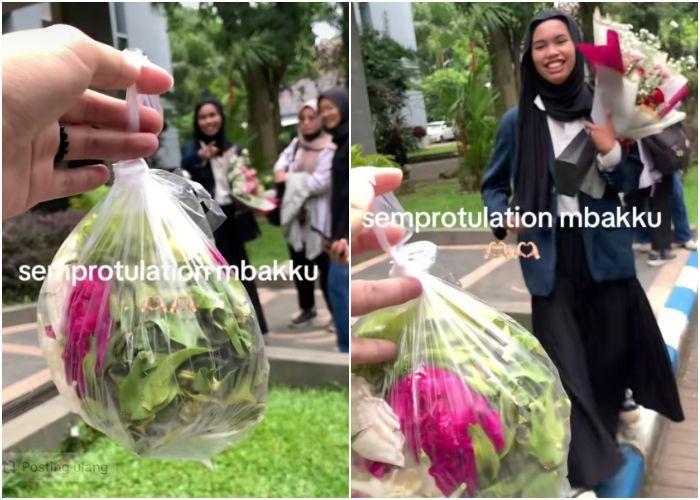Bukan Boneka, Mahasiswi Ini Malah Dapat Bunga Tabur dari Temannya Usai Sidang Sempro