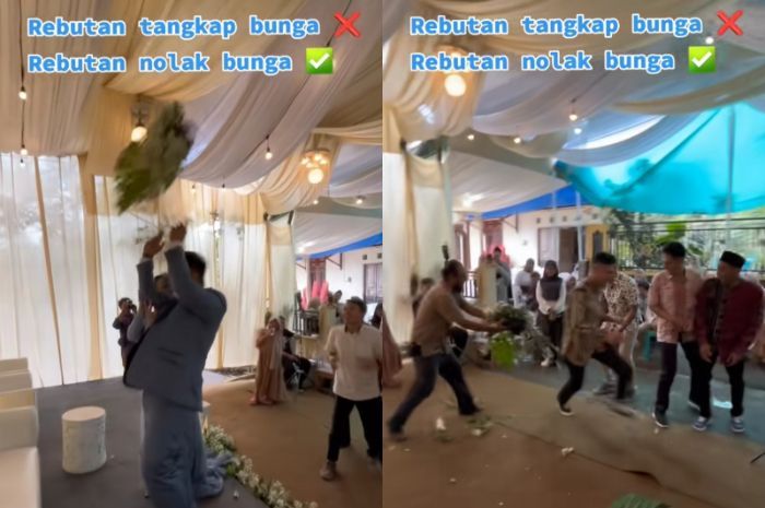 Viral Momen Tamu Undangan Berebut Tolak Bunga dari Pengantin, Netizen: Kenapa Takut Nikah?