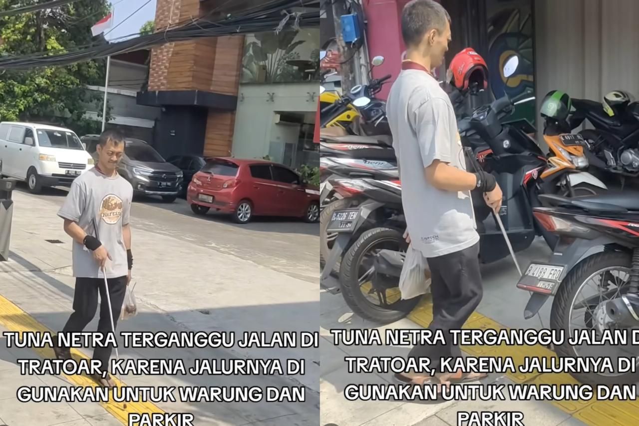 Trotoar Dipakai Parkir Motor dan Warung sehingga Tunanetra Jadi Korban, Netizen pun Murka!