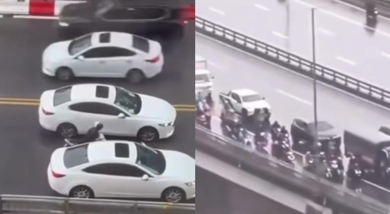 Pengemudi Mobil Menyetir Dengan Sangat Pelan Demi Melindungi Pengendara Motor dari Angin Kencang