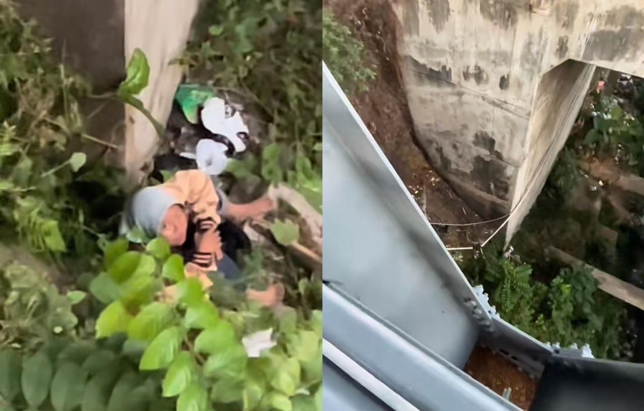 Kurang Konsentrasi, Seorang Wanita Pengendara Motor Terjatuh ke Bawah Jembatan Tinggi di Malang