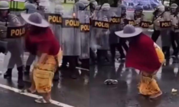 Viral Video Emak-emak Pukul Mundur Polisi Anti Huru-Hara dengan Sandal, Jadi Sorotan Netizen Internasional 
