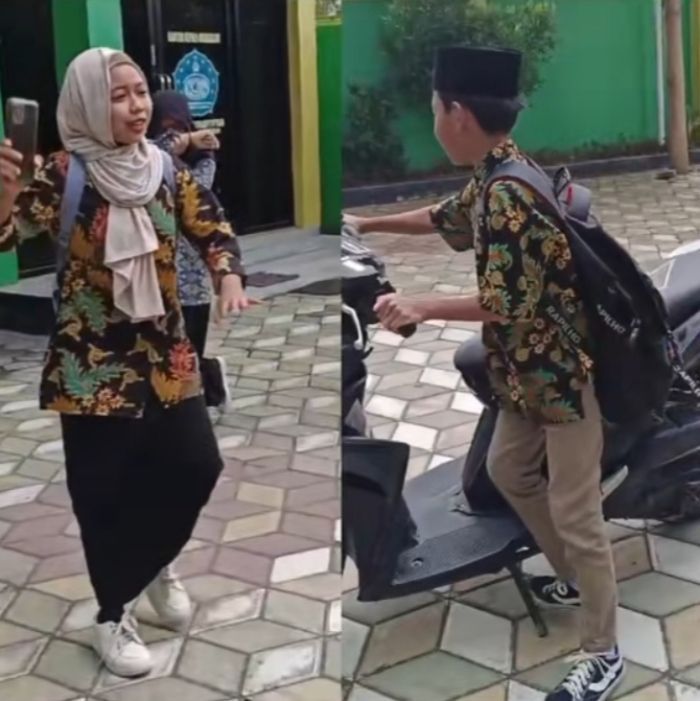 Viral Momen Tak Terduga saat 2 Murid MTS Mengenakan Pakaian Batik yang Senada, Netizen : Cie Couple!