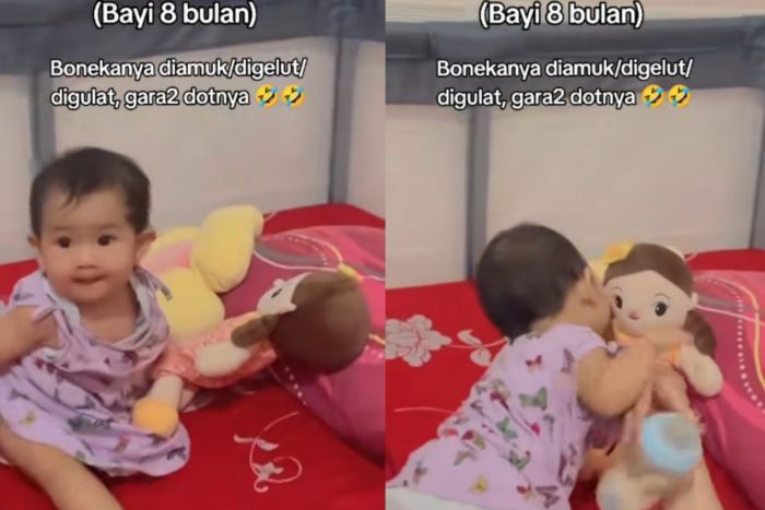 Viral Bayi Smackdown Boneka karena Tak Terima Dot Susunya Dipakai, Netizen : Please Jangan Dipisah!