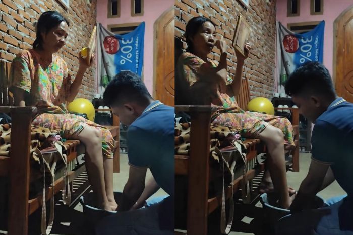 Viral Momen Haru Pemuda Cuci Kaki sang Ibu yang Sedang Skincare-an, lalu Minta Maaf: Netizen Ikut Mewek