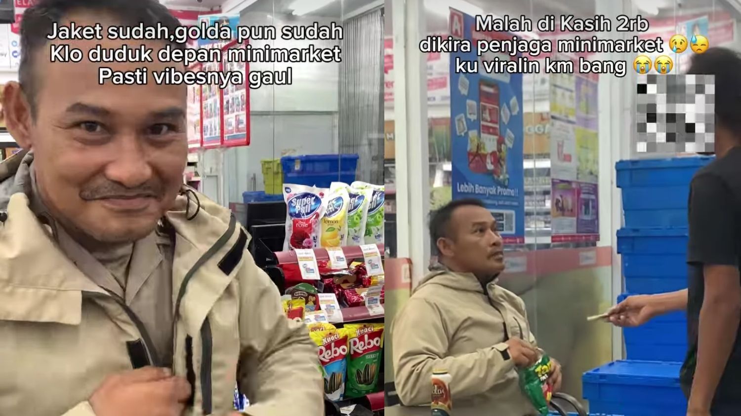 Bikin Ngakak! Seorang Polisi Dikirain Tukang Parkir saat Duduk Santai di Depan Minimarket