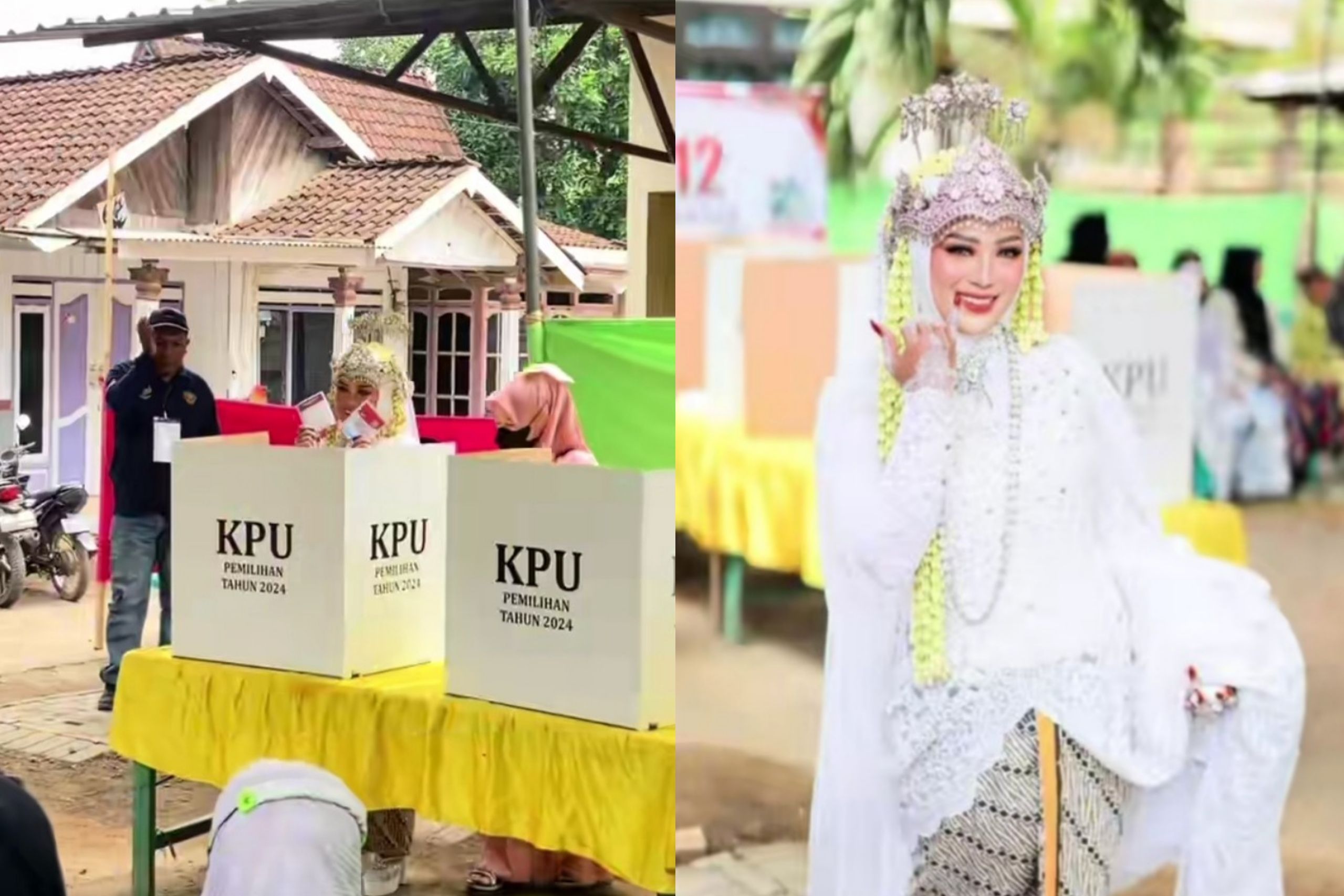 Viral! Momen Pasangan Pengantin Langsung Nyoblos di TPS Usai Akad Nikah