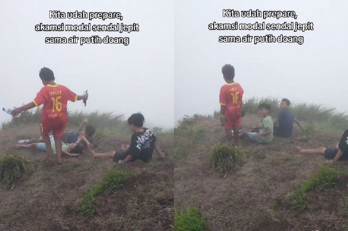 Cewek Ini Syok Ketemu Akamsi Hanya Pakai Sandal dan Kaos saat di Puncak Gunung