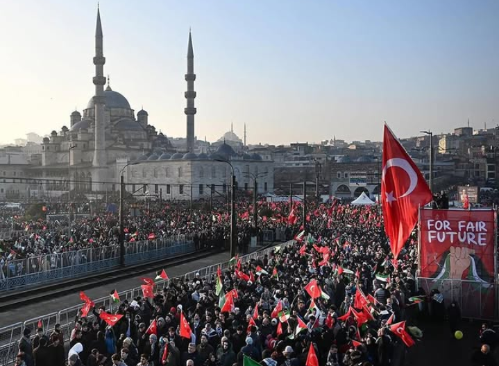 Viral, Ratusan Ribu Warga Turki Padati Jembatan Galata untuk Aksi Solidaritas Palestina