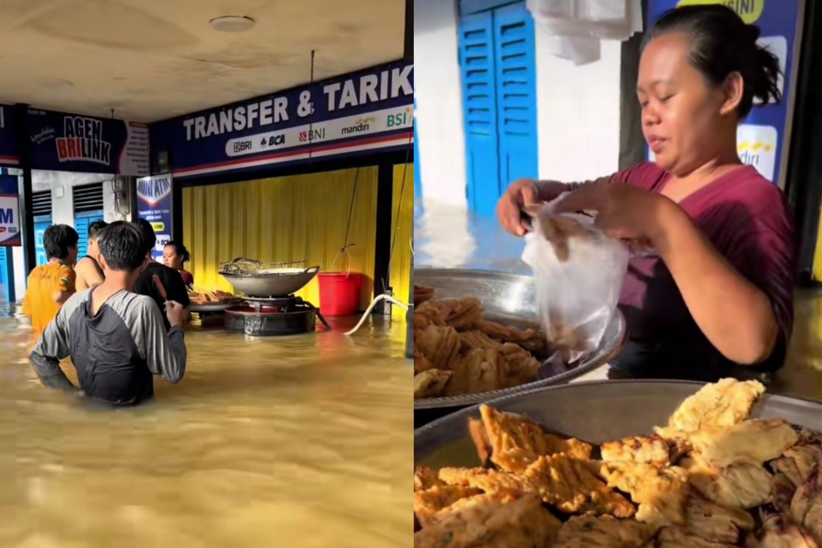 Viral! Penjual Gorengan di Kalbar Tetap Berjualan di Tengah Banjir