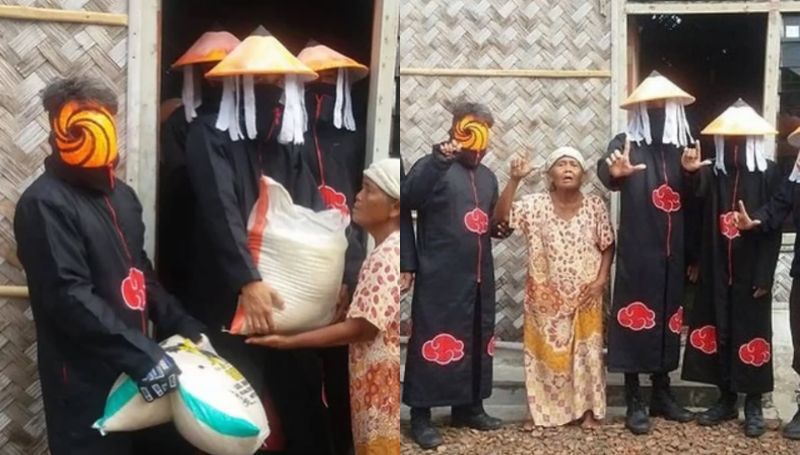 Unik! Sekelompok Orang Cosplay Akatsuki saat Bagikan Bantuan untuk Para Lansia