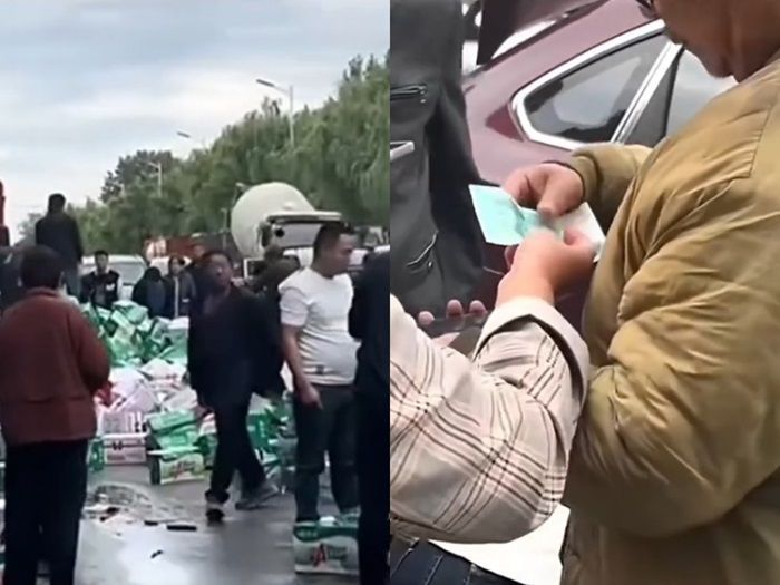 Mengharukan! Truk Terguling di China, Warga Justru Bantu Beli Dagangan Bukan Menjarah