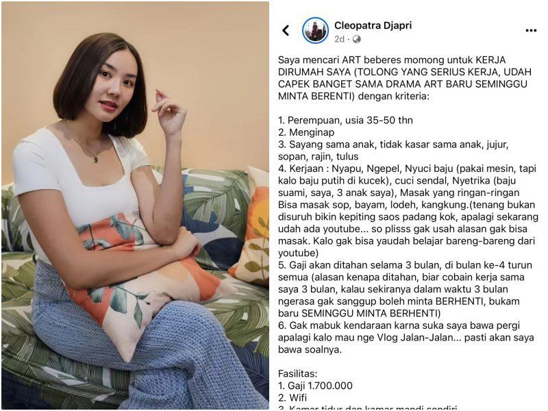 Wanita yang Cari Calon ART dengan Syarat dan Gaji Tak Wajar Diduga Cleopatra Eks Member JKT48, Kena Rujak Netizen