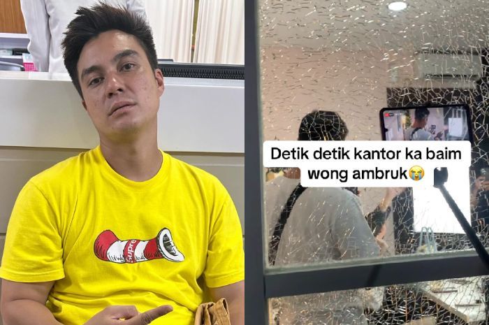 Detik-detik Kantor Baru Baim Wong Ambruk saat Grand Launching, Kaca Pecah hingga Plafon Berjatuhan