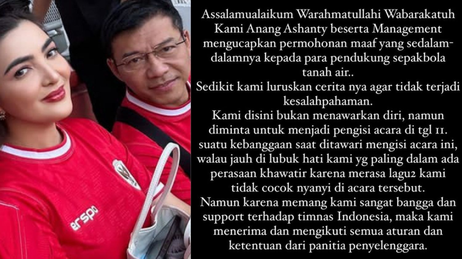 Diundang Panitia, Anang dan Ashanty Tak Dibayar untuk Nyanyi Usai Laga Timnas