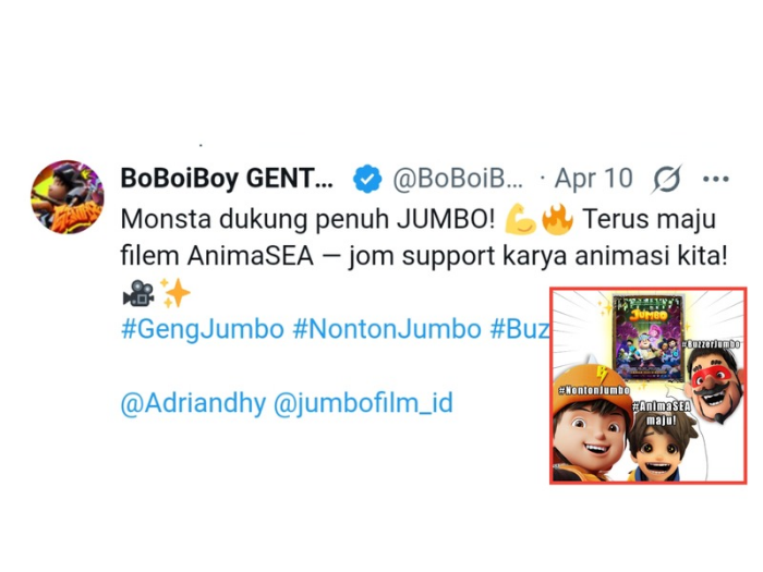 Respect! Akun BoBoiBoy Ajak Warga Malaysia Nonton Film Jumbo