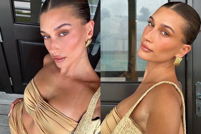 Hailey Bieber Pamer Tren TikTok Latte Makeup, Tampil Memukau Serba Coklat Keemasan