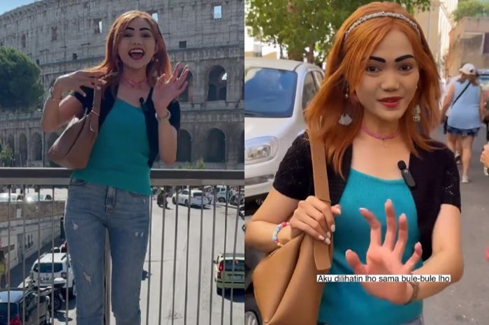 Gaya Kocak Rina Nose Pakai Wig dan Makeup Menor saat Jalan-jalan di Roma