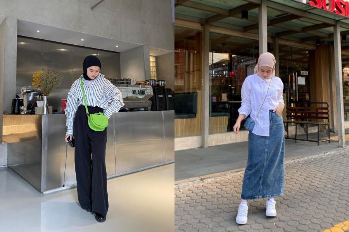 5 OOTD Kemeja Oversize dengan Celana dan Rok untuk Hijabers
