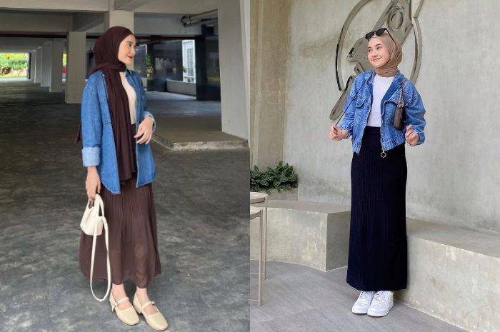 6 OOTD Jaket Jeans dengan Rok dan Celana untuk Wanita Hijab
