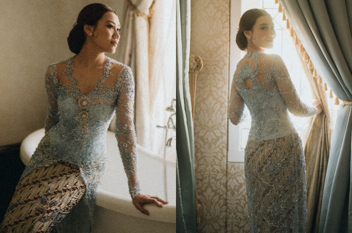 Detail Kebaya Lamaran Aaliyah Massaid, Bernuansa Baby Blue dengan Bordiran Rumah Adat