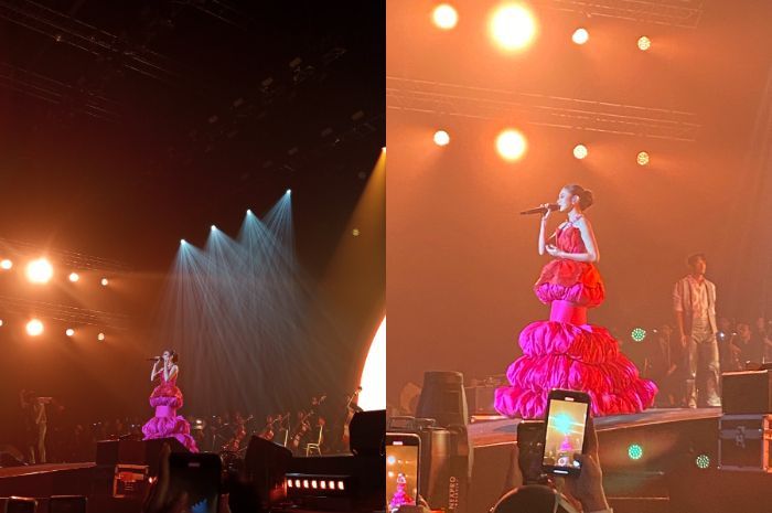 Mahalini Tampil Memukau dengan Busana Unik di Konser Everlasting Harmony Melly Goeslaw