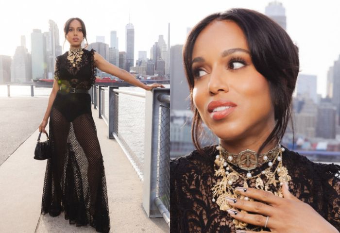 Romansa Gotik ala Kerry Washington, Gaun Dior Tipis dengan Detail Mewah
