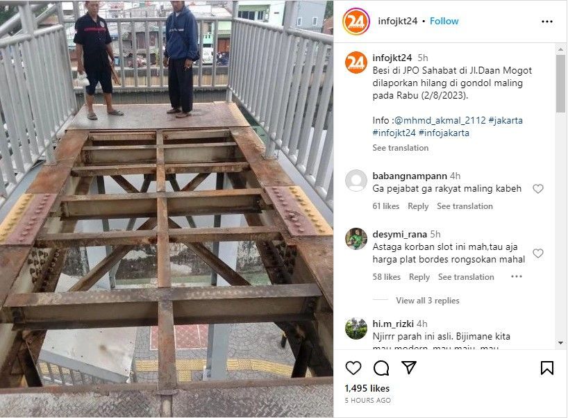 Besi JPO Daan Mogot yang Hilang Diperbaiki, Masyarakat Sudah Bisa Melintas