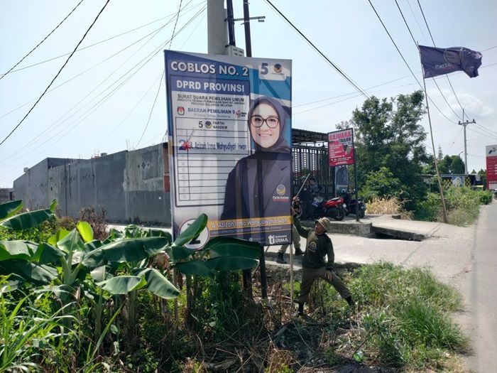 Tak Tebang Pilih, Satpol PP Copot Baliho Caleg Milik Putri Bupati Pinrang