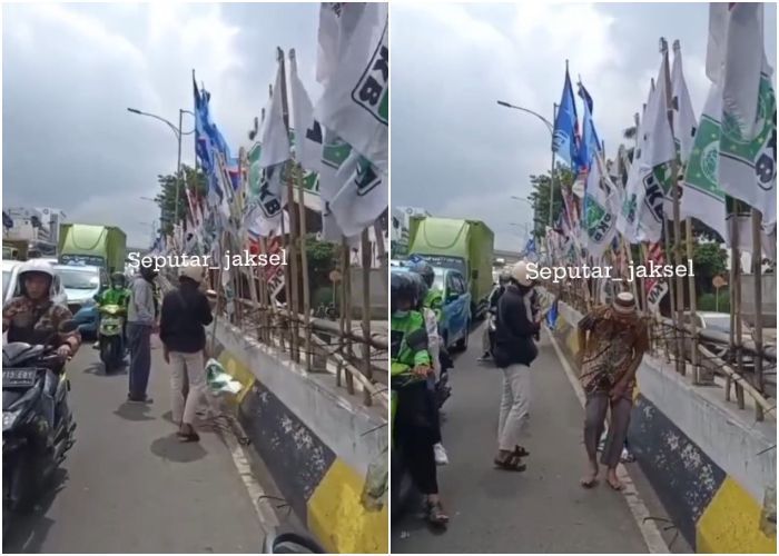Buntut Pemotor Lansia Jatuh, Polisi Bersihkan Atribut Partai Ganggu Lalin di Mampang