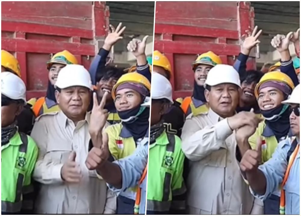 Momen Menhan Prabowo Turunkan Tangan Pekerja Proyek IKN yang Berpose 2 Jari Saat Wefie
