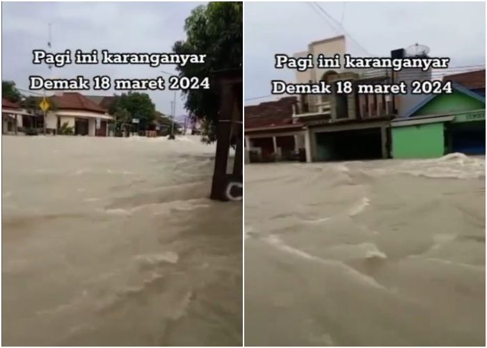 Karanganyar Demak Dilanda Banjir, Air Mengalir Deras Akibat Curah Hujan Tinggi dan Tanggul Sungai Jebol