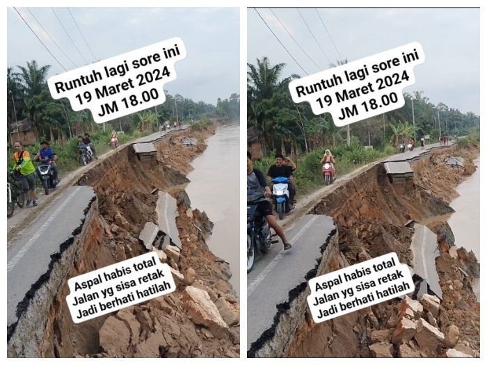 Jalan Longsor karena Terkikis Air Sungai, Bikin Aktifitas Masyarakat Dusun Gading di Riau Lumpuh!