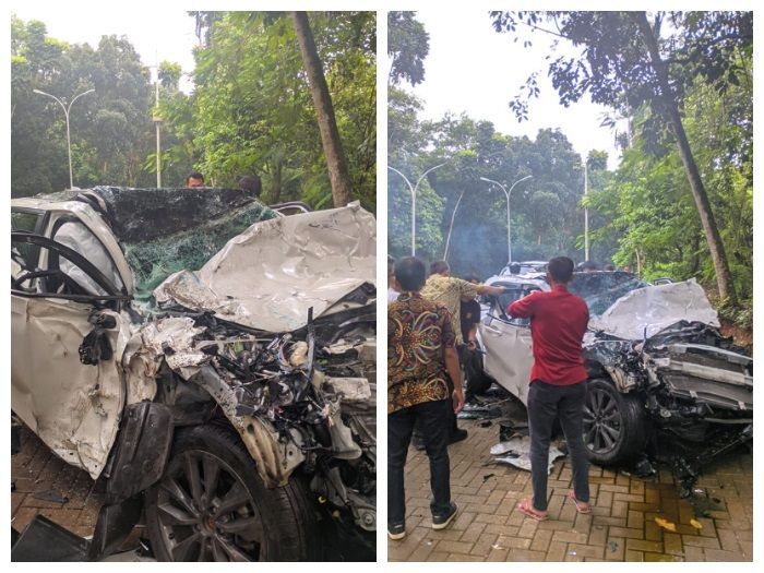 Brak! HRV Vs Bis Kuning di Kampus UI Sampai Ringsek, 3 Orang Terjepit
