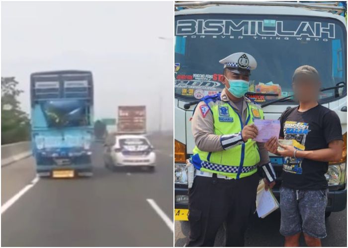 Viral Aksi Kejar-kejaran Mobil Polisi vs Truk di Tol Cikunir bak Film Action, Berujung Ditilang!