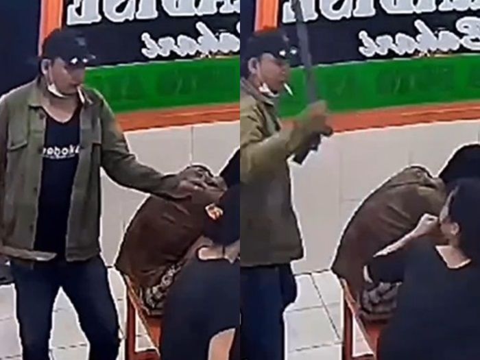 Ngeri! Preman Bergolok Rampas Ponsel Wanita  di Warteg Grogol, Polisi Turun Tangan
