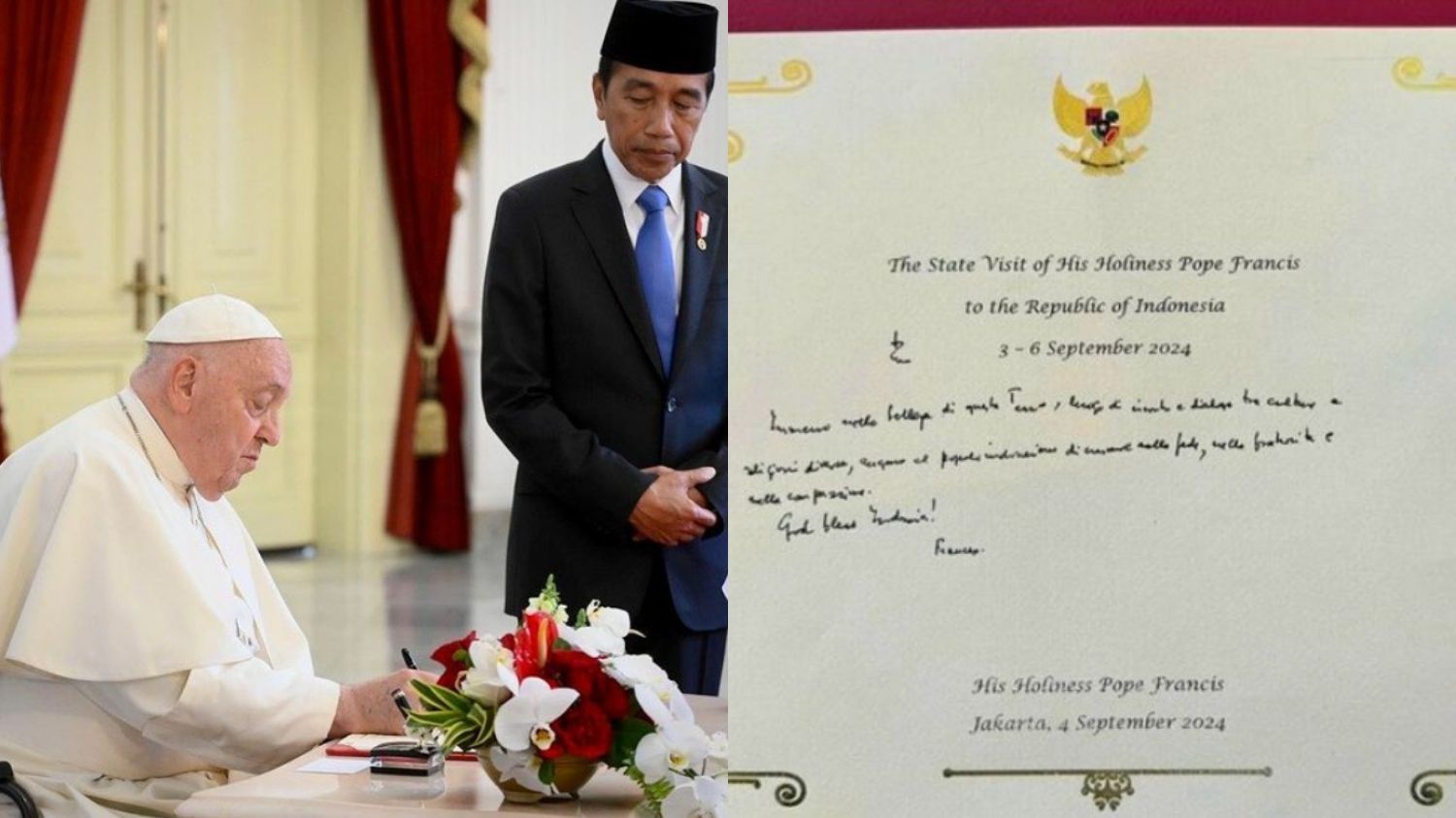 Tulisan Bermakna Paus Fransiskus di Buku Tamu Kenegaraan: God Bless Indonesia!