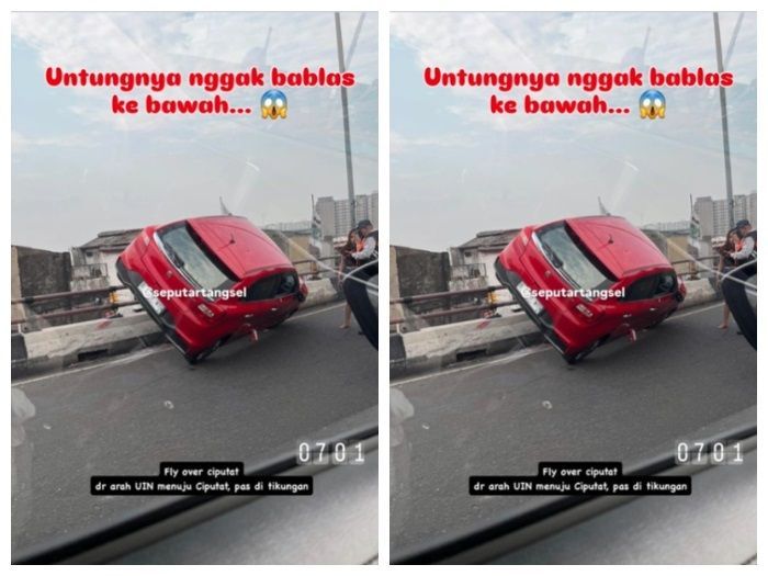 Kecelakaan di Fly Over Ciputat, City Car Nyaris Terjun Bebas!