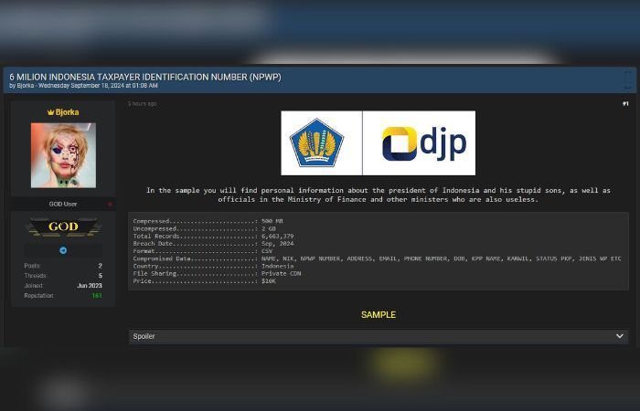 Hacker Bjorka Bocorkan 6 Juta Data NPWP Indonesia, Ada Jokowi, Gibran hingga Kaesang