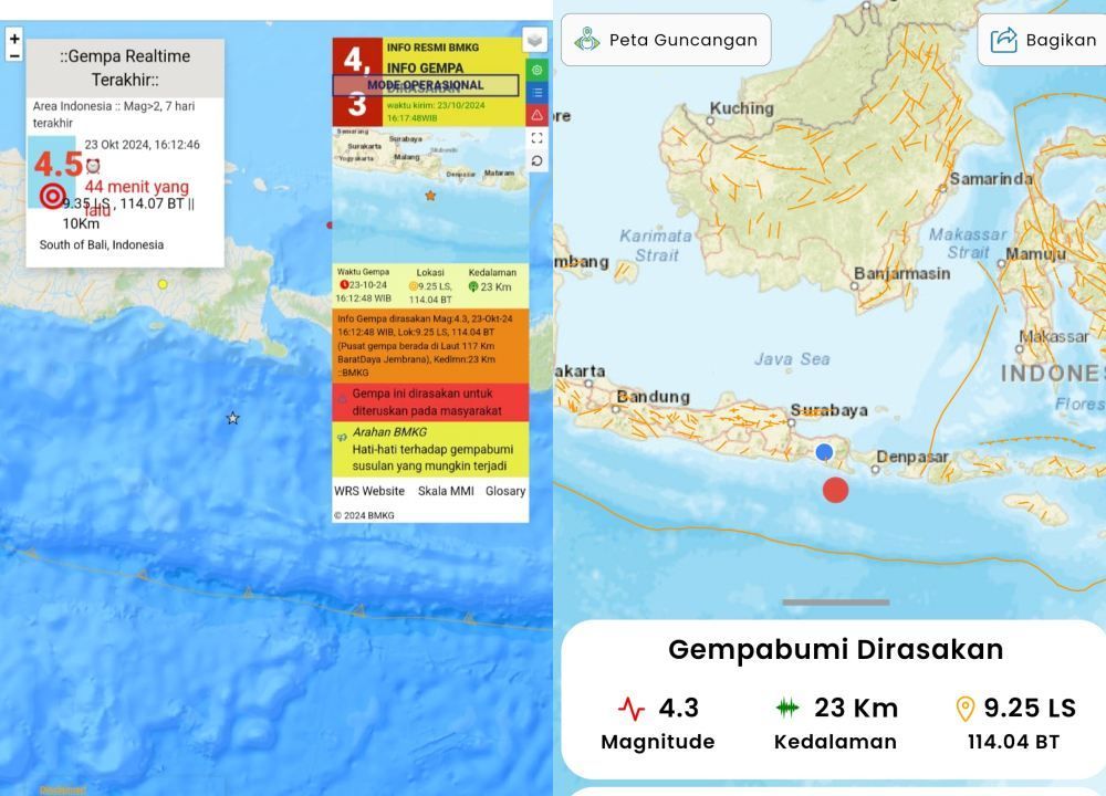 Gempa 4,3 Terjadi di Selatan Jawa Timur-Bali, Guncangannya Sampai Terasa di Ambulu Jember
