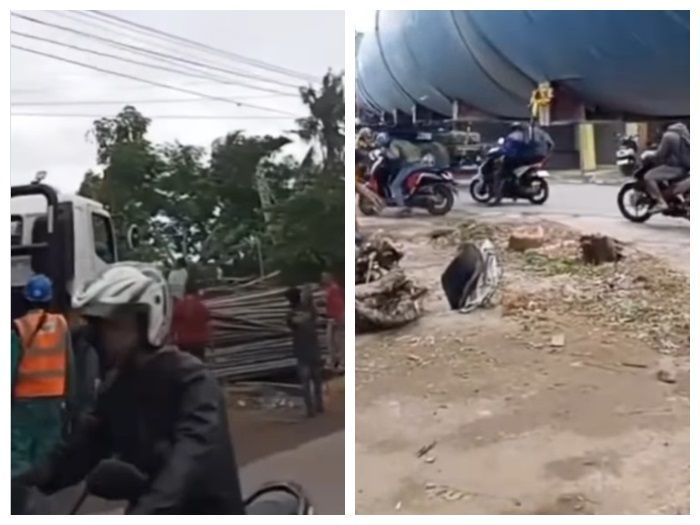 Duh! Banyak Truk Tronton Bawa Cerobong Besar Terhenti di Babelan, Polisi Langsung Bergerak