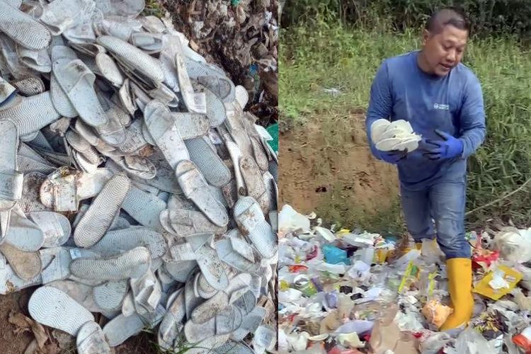 Ribuan Sandal Limbah Hotel Berbintang Menumpuk di Sungai Banyuwangi, Netizen Geram