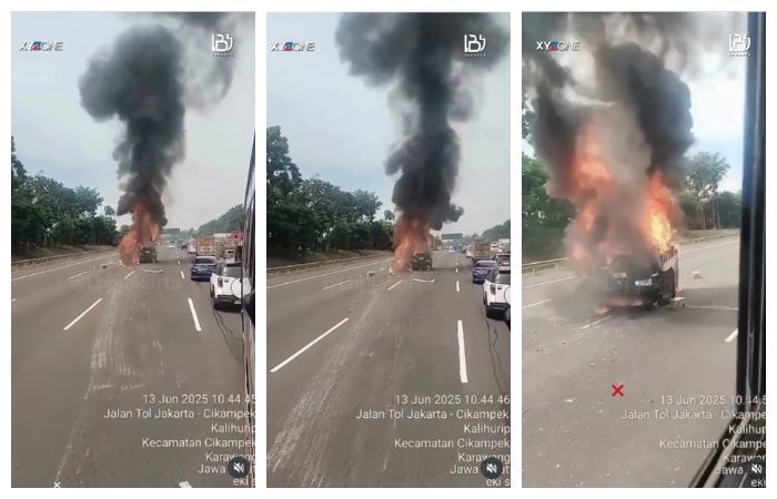 Viral Mobil Terbakar di Tol Cikampek Hari Ini, Polisi Bilang Diawali Pecah Ban