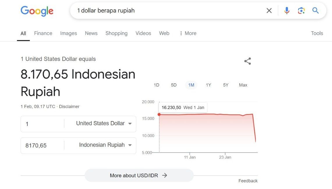  Ada Glitch Kecil di Google Bikin 1 Dollar Turun Delapan Ribu Rupiah